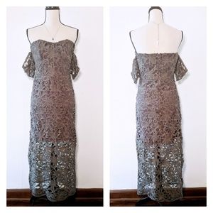 NWT J.O.A. Gray Lace Midi Dress